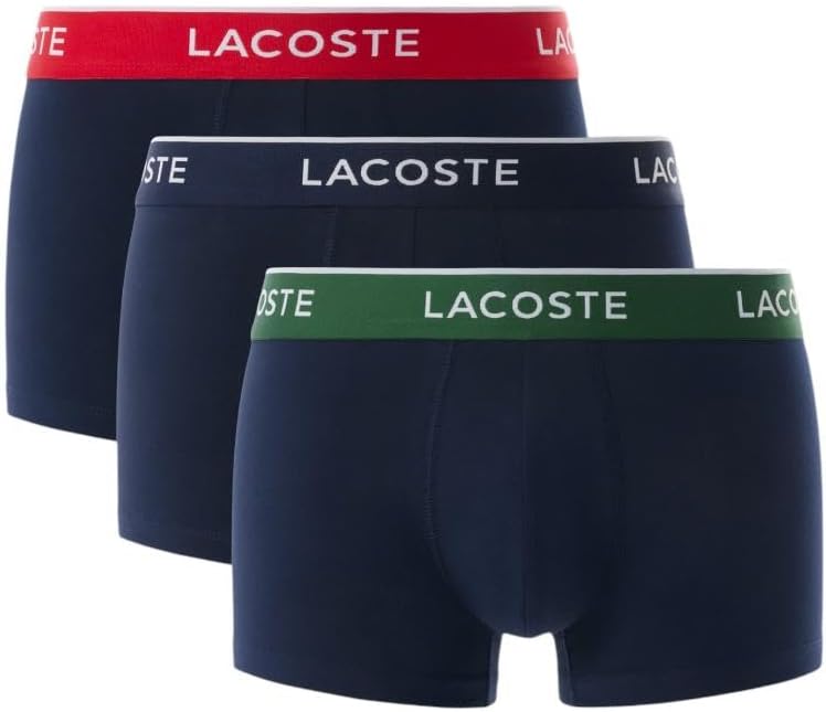 Lacoste мужские хлопковые трусы с эластичной триколорной резинкой, 3 шт, Navy Blue/Green/Red
Lacoste мужские хлопковые трусы с эластичной триколорной резинкой, 3 шт, Navy Blue/Green/Red