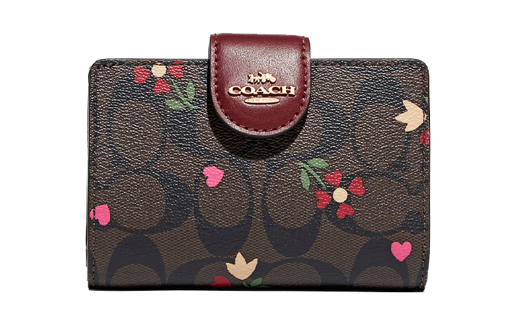 Кошелек Coach с угловой молнией, монограммным полотном и кожаной застежкой-кнопкой, женский, бордовый, разноцветный 
Кошелек Coach с угловой молнией, монограммным полотном и кожаной застежкой-кнопкой, женский, бордовый, разноцветный