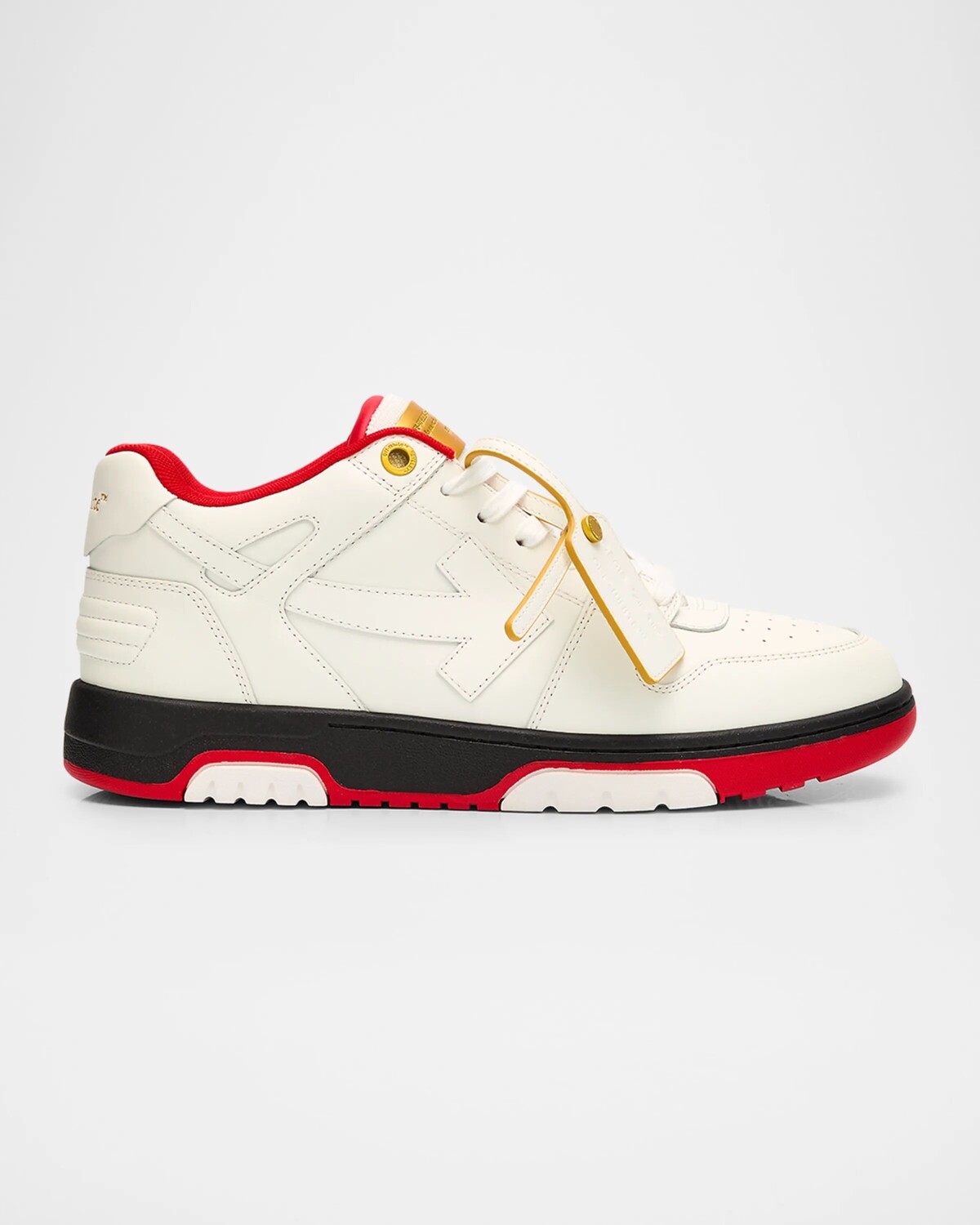 Эксклюзивные мужские высокие кроссовки Out of Office для праздников Off-White, цвет White - Red - Gold 
Эксклюзивные мужские высокие кроссовки Out of Office для праздников Off-White, цвет White - Red - Gold