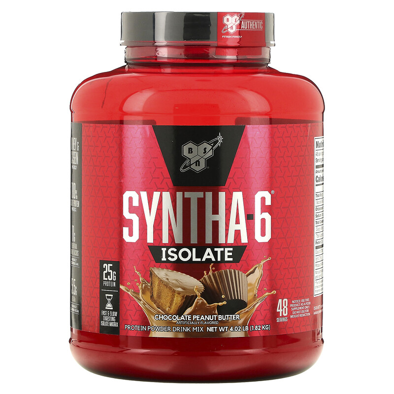 BSN, Syntha-6 Isolate, сухая протеиновая смесь, вкус шоколадного арахисового масла, 4.02 фунта (1.82кг)
BSN, Syntha-6 Isolate, сухая протеиновая смесь, вкус шоколадного арахисового масла, 4.02 фунта (1.82кг)