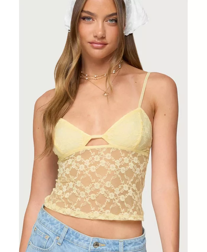 Женская прозрачная кружевная майка с вырезами Edikted, желтый
Женская прозрачная кружевная майка с вырезами Edikted, желтый