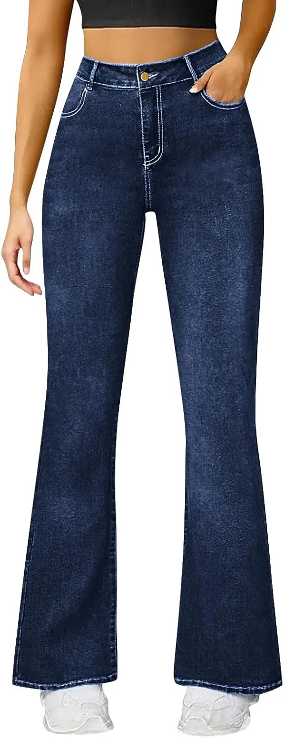 Женские джинсы-клеш с высокой посадкой и широкими штанинами
Женские джинсы-клеш с высокой посадкой и широкими штанинами