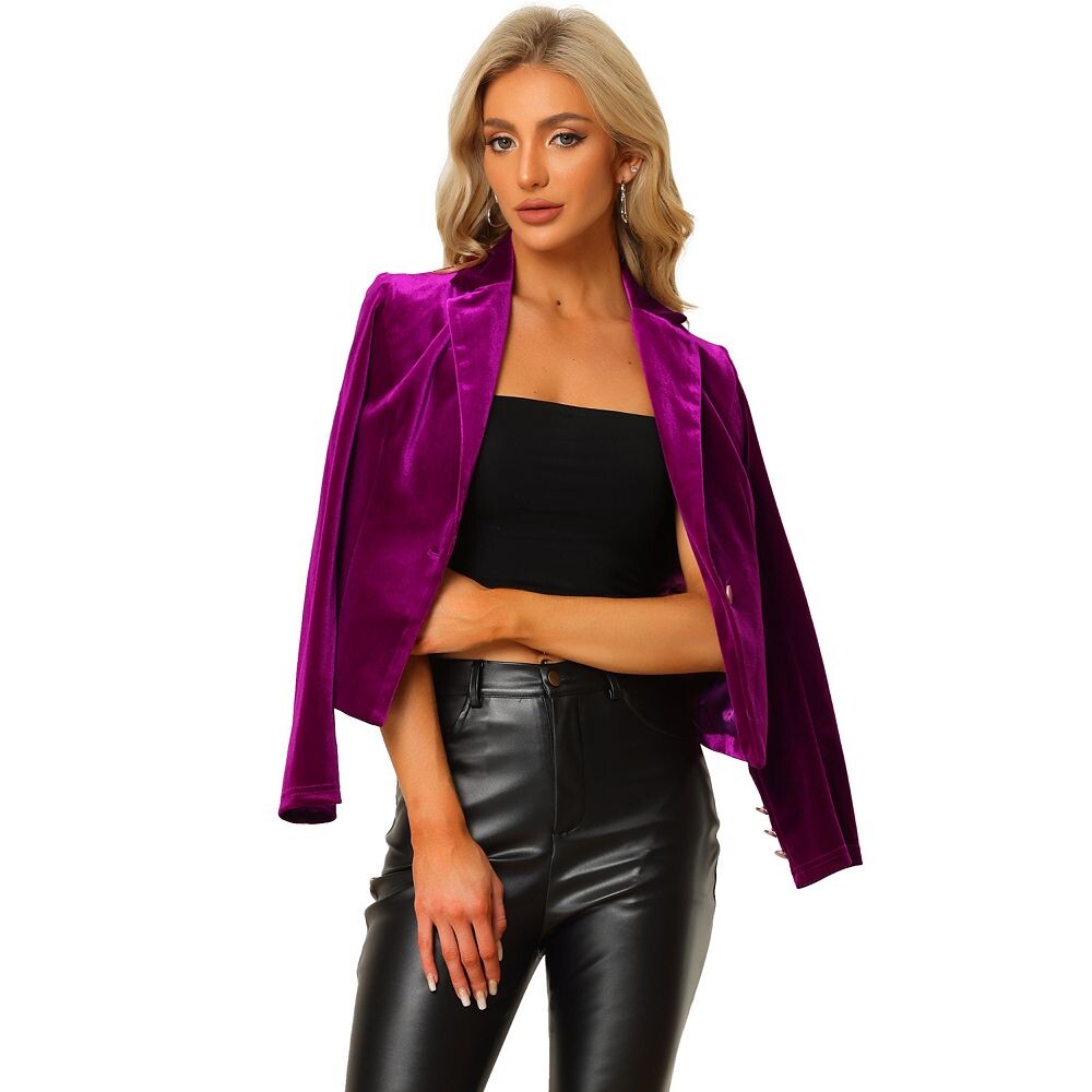 Бархатный пиджак с принтом для женщин, 1 пуговица, деловые офисные укороченные пиджаки с металлическими звездами, костюмы ALLEGRA K, фиолетовый
Бархатный пиджак с принтом для женщин, 1 пуговица, деловые офисные укороченные пиджаки с металлическими звездами, костюмы ALLEGRA K, фиолетовый