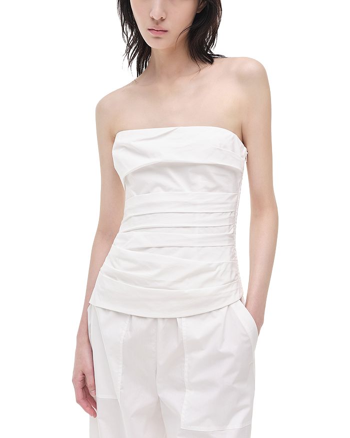 Эмерсон Блузка из поплина с защипами SIMKHAI, белый 
Эмерсон Блузка из поплина с защипами SIMKHAI, белый