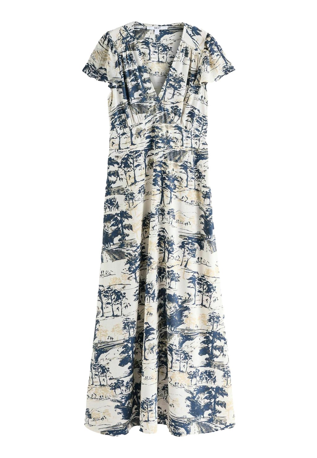 Платье макси FLUTTER SLEEVE V-NECK TIE WAIST Next, бежевый 
Платье макси FLUTTER SLEEVE V-NECK TIE WAIST Next, бежевый