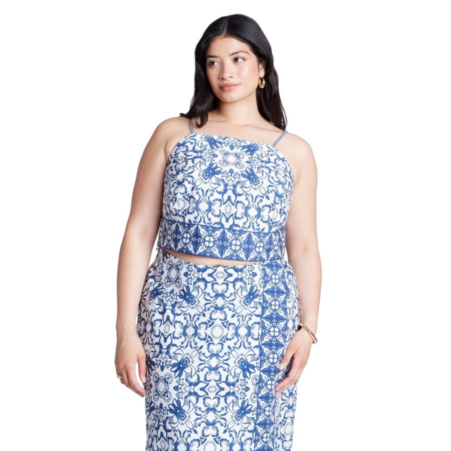 Женская укороченная майка с принтом больших размеров ELOQUII, Azulejo
Женская укороченная майка с принтом больших размеров ELOQUII, Azulejo