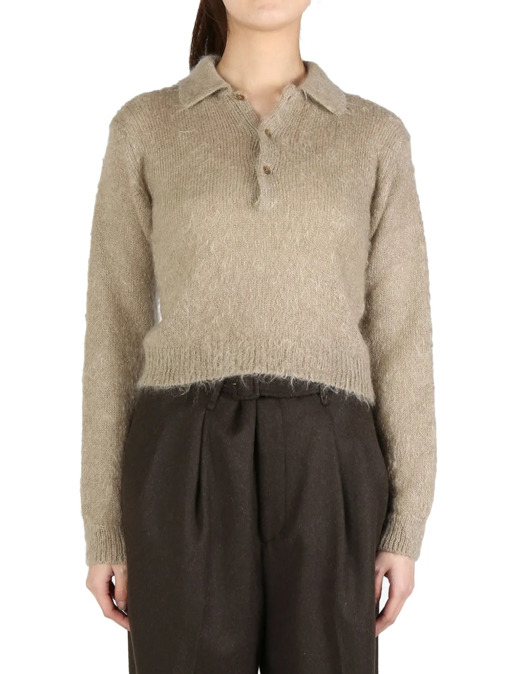 Рубашка-поло с эффектом начеса Auralee, нейтральный 
Рубашка-поло с эффектом начеса Auralee, нейтральный