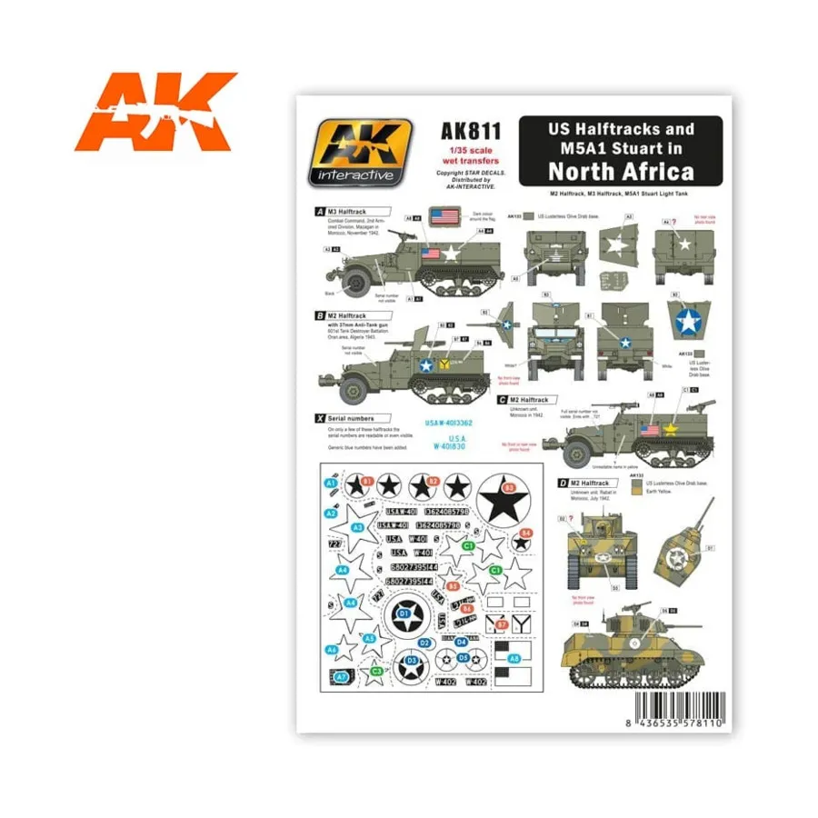 Американские полугусеницы и M5A1 в мокрой передаче в Северной Африке, Transfer Sheets (AK-Interactive)
Американские полугусеницы и M5A1 в мокрой передаче в Северной Африке, Transfer Sheets (AK-Interactive)
