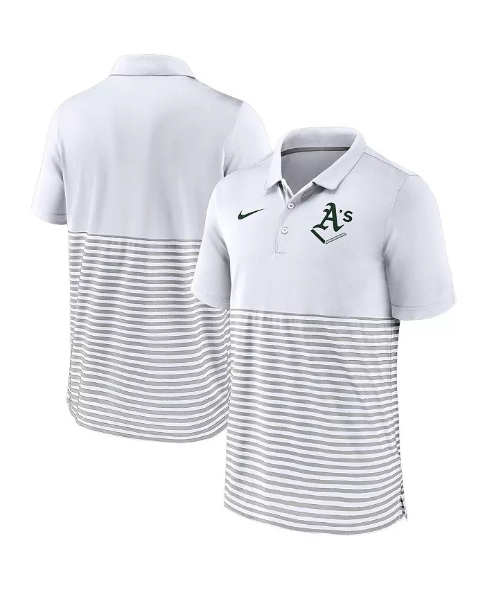 Мужская бело-серая полосатая поло Athletics Home Plate Nike
Мужская бело-серая полосатая поло Athletics Home Plate Nike