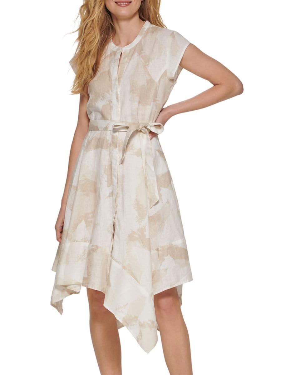 Платье-рубашка из льна с набивным платком и подолом DKNY, цвет Natural Multicolor
Платье-рубашка из льна с набивным платком и подолом DKNY, цвет Natural Multicolor