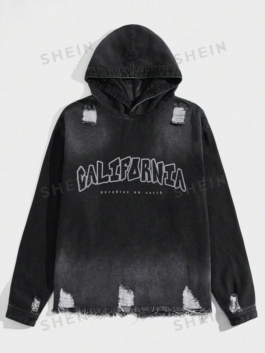 Мужская джинсовая куртка с капюшоном Street Life Печатные надписи, рваные края и потертые детали, школа Romwe, черный
Мужская джинсовая куртка с капюшоном Street Life Печатные надписи, рваные края и потертые детали, школа Romwe, черный