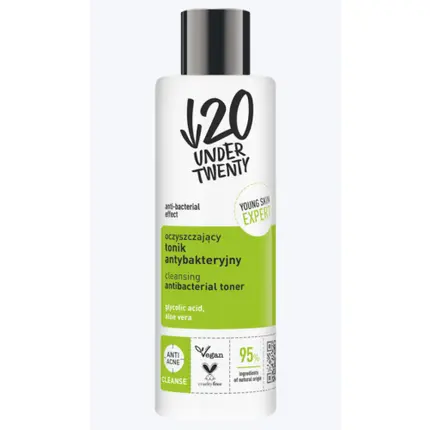95% натуральный очищающий антибактериальный тоник против прыщей Under Twenty, веганский 200 мл 
95% натуральный очищающий антибактериальный тоник против прыщей Under Twenty, веганский 200 мл