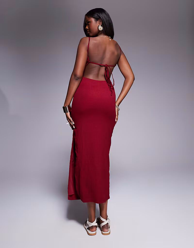 Платье-миди с текстурированным круглым вырезом и завязками на спине Princess Polly в бордовом цвете
Платье-миди с текстурированным круглым вырезом и завязками на спине Princess Polly в бордовом цвете