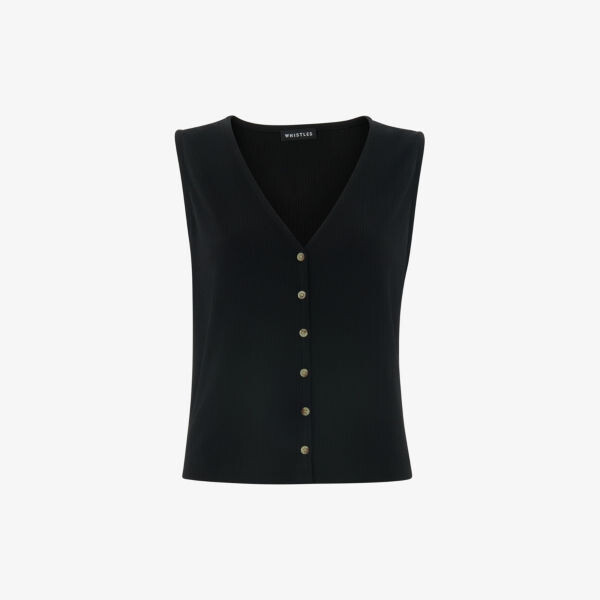 Жилет из эластичной ткани с v-образным вырезом и пуговицами в рубчик Whistles, черный
Жилет из эластичной ткани с v-образным вырезом и пуговицами в рубчик Whistles, черный