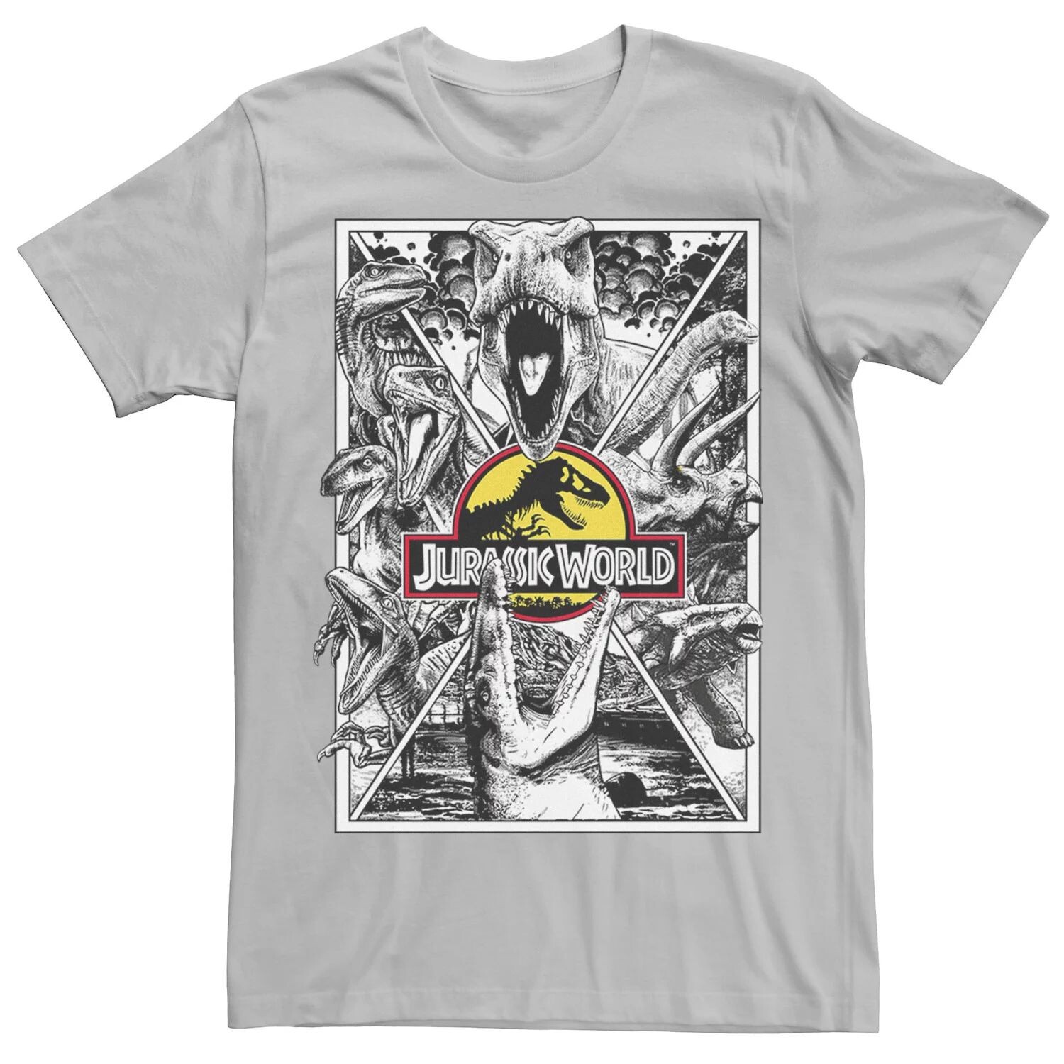 Мужская футболка с плакатом «Парк Юрского периода» и коллажем Licensed Character, серебристый
Мужская футболка с плакатом «Парк Юрского периода» и коллажем Licensed Character, серебристый
