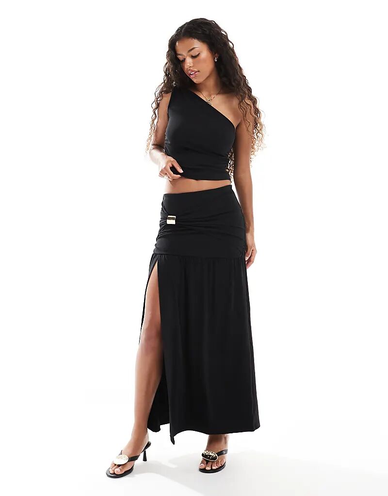 4th & Reckless Двухслойная облегающая юбка макси с разрезом на бедре, черная, с золотой фурнитурой
4th & Reckless Двухслойная облегающая юбка макси с разрезом на бедре, черная, с золотой фурнитурой