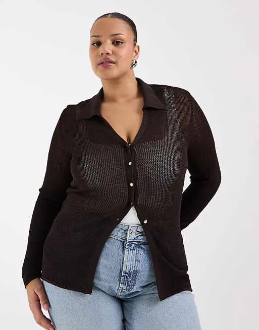 Темно-коричневый кардиган крючком ONLY Curve
Темно-коричневый кардиган крючком ONLY Curve