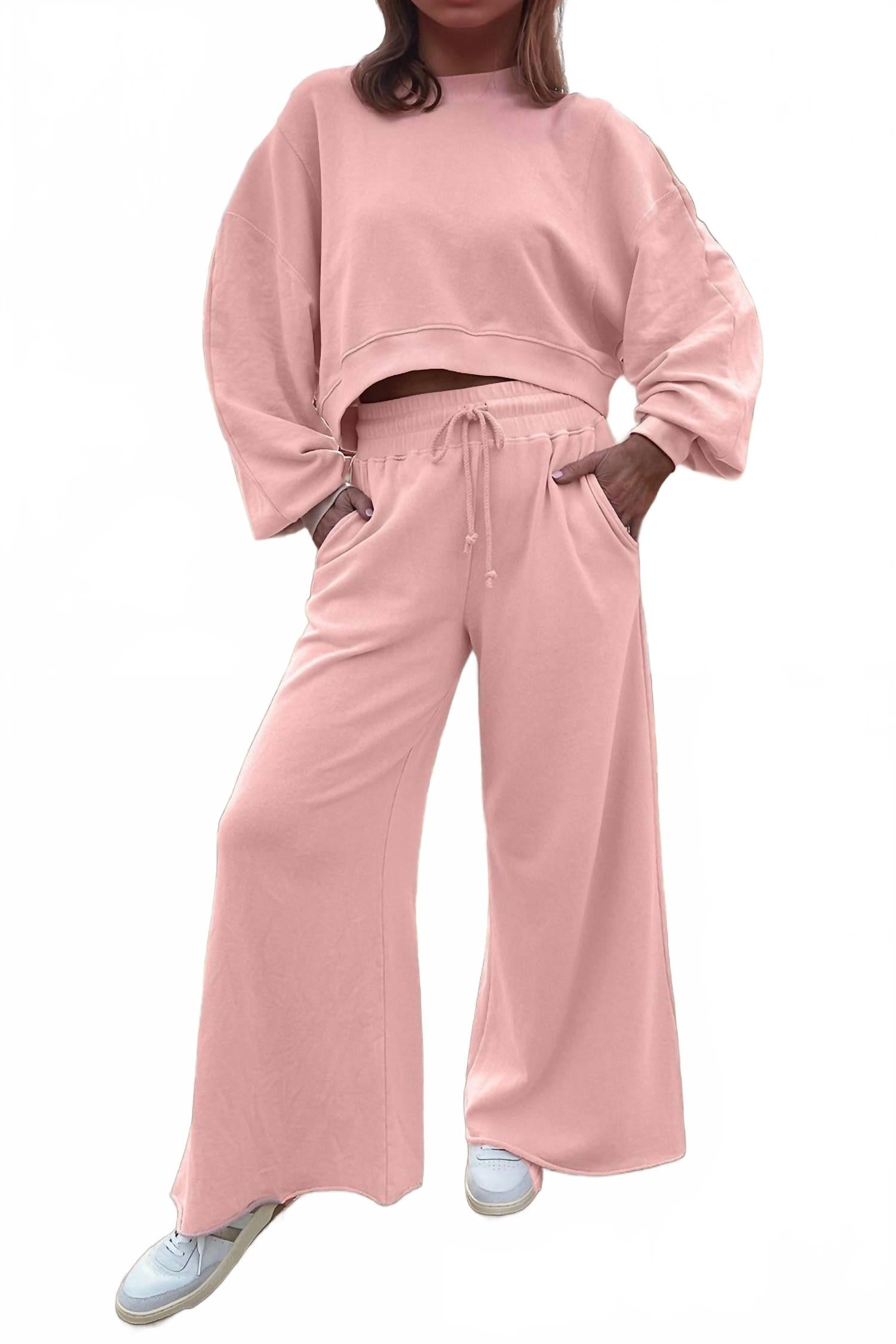 Aapparella Комплект из махровой блузки с круглым вырезом и широких брюк с необработанным краем, нежно-розового цвета
Aapparella Комплект из махровой блузки с круглым вырезом и широких брюк с необработанным краем, нежно-розового цвета