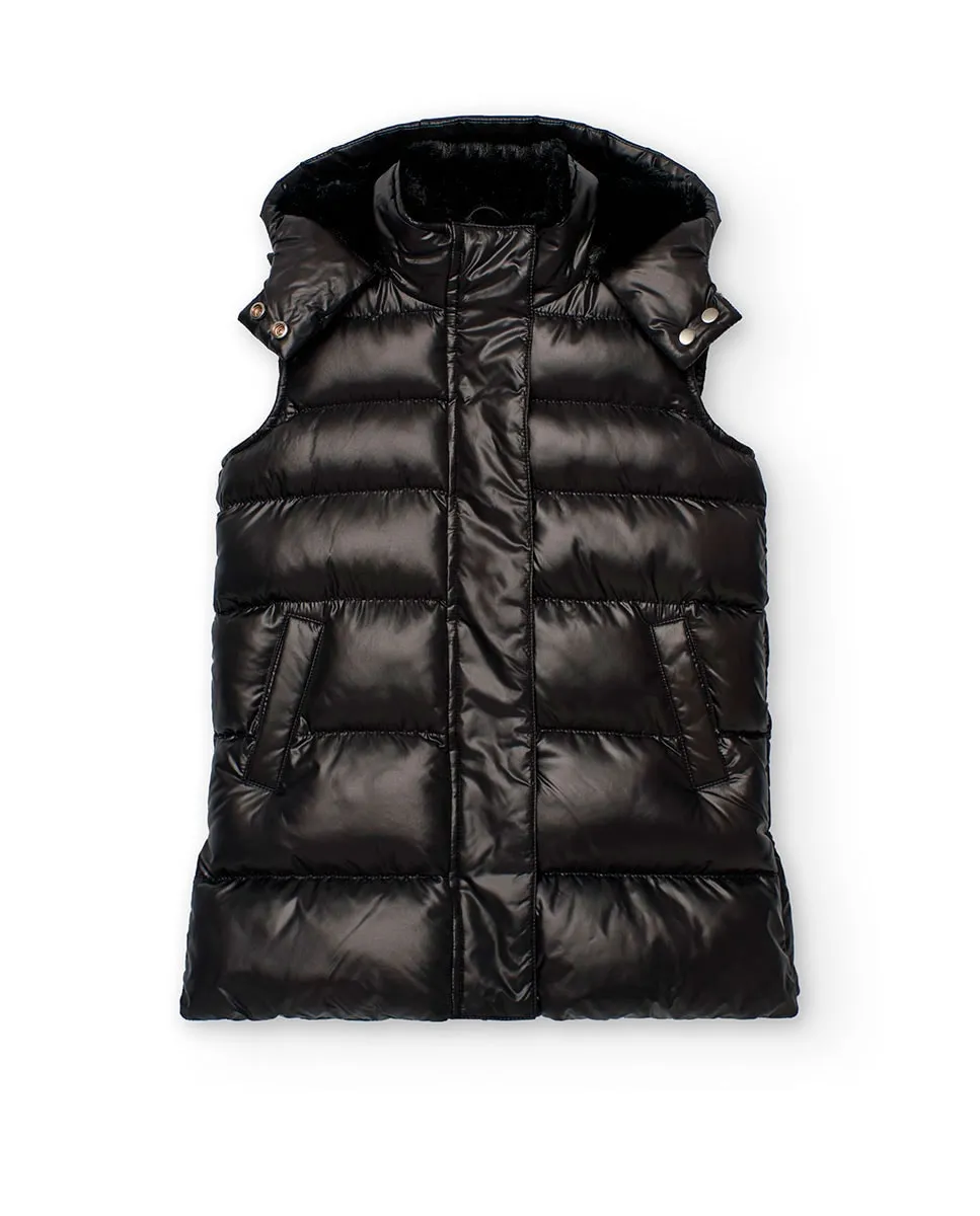 Детский жилет с передними карманами и капюшоном Boboli, черный 
Детский жилет с передними карманами и капюшоном Boboli, черный