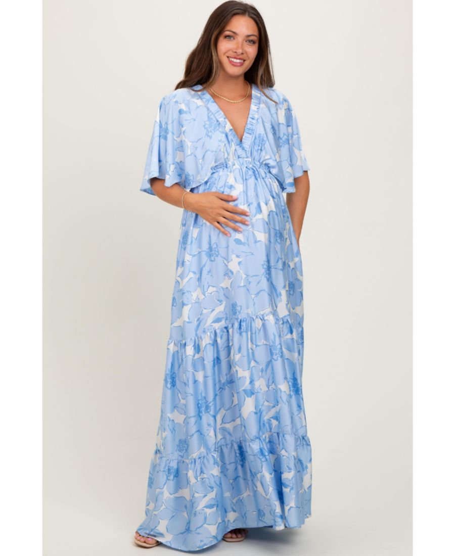 Платье-макси для беременных с цветочным принтом, короткими рукавами, глубоким V-образным вырезом и многослойной юбкой Pinkblush, Light blue
Платье-макси для беременных с цветочным принтом, короткими рукавами, глубоким V-образным вырезом и многослойной юбкой Pinkblush, Light blue