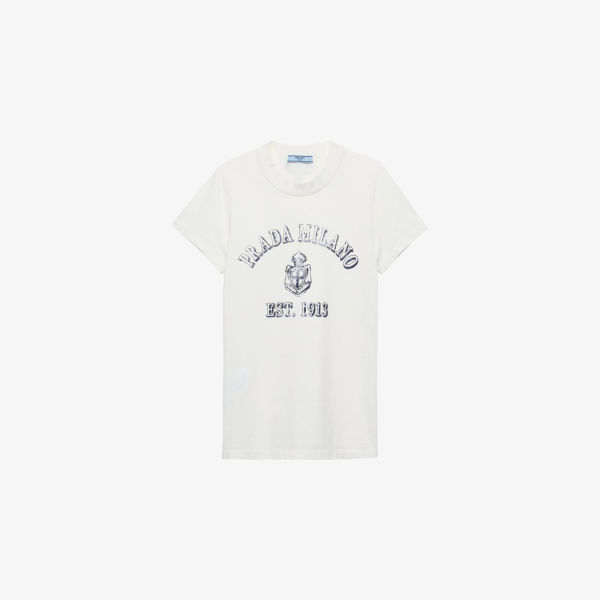 Футболка Prada с треугольным аппликацией и принтом логотипа, белый
Футболка Prada с треугольным аппликацией и принтом логотипа, белый