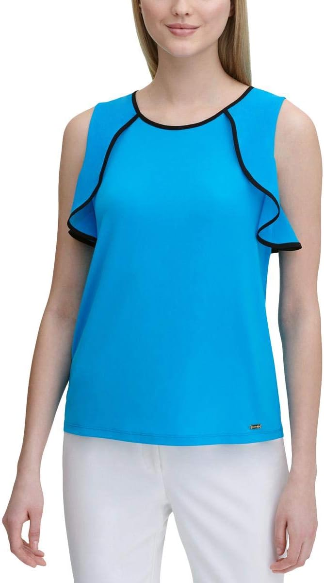 Женский топ без рукавов Calvin Klein с шифоновой оборкой, Ocean
Женский топ без рукавов Calvin Klein с шифоновой оборкой, Ocean