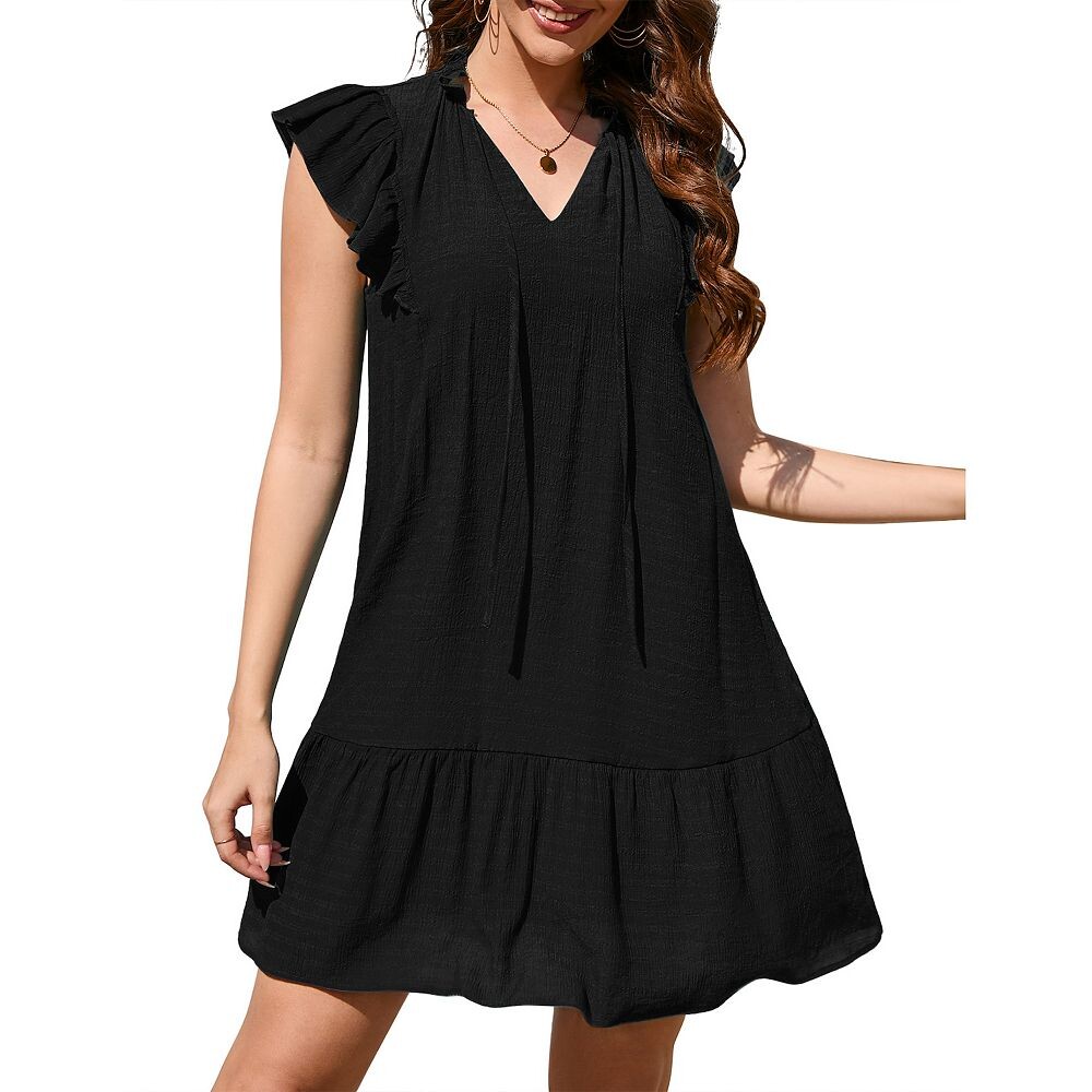 Женское мини-платье Babydoll, летнее короткое платье с v-образным вырезом и развевающимися рукавами в стиле бохо, с цветочным принтом Kojooin, цвет Black Solid
Женское мини-платье Babydoll, летнее короткое платье с v-образным вырезом и развевающимися рукавами в стиле бохо, с цветочным принтом Kojooin, цвет Black Solid