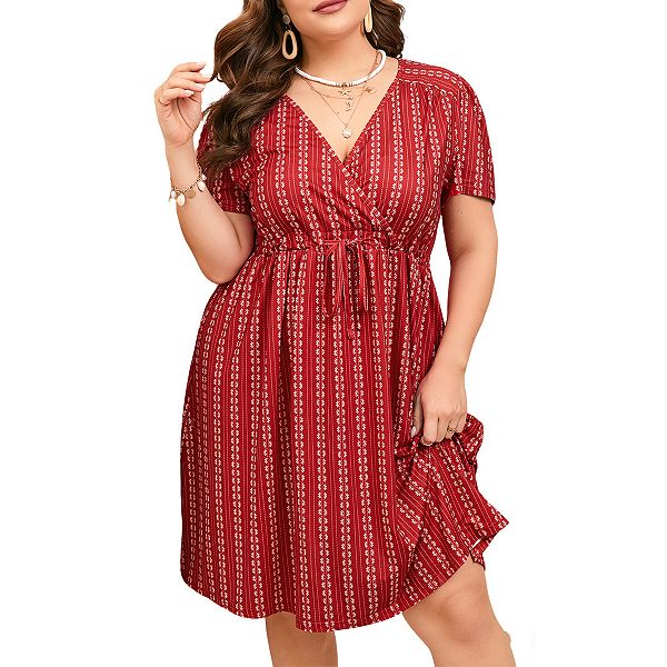 Женское платье миди с V-образным вырезом и короткими рукавами, размер plus size Clearflower, Red Floral
Женское платье миди с V-образным вырезом и короткими рукавами, размер plus size Clearflower, Red Floral
