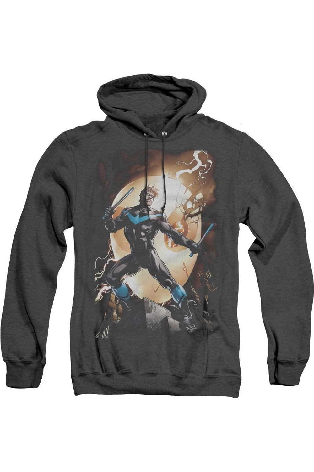 Толстовка с капюшоном Batman Nightwing Against Owls для взрослых Heather Gildan, черный 
Толстовка с капюшоном Batman Nightwing Against Owls для взрослых Heather Gildan, черный