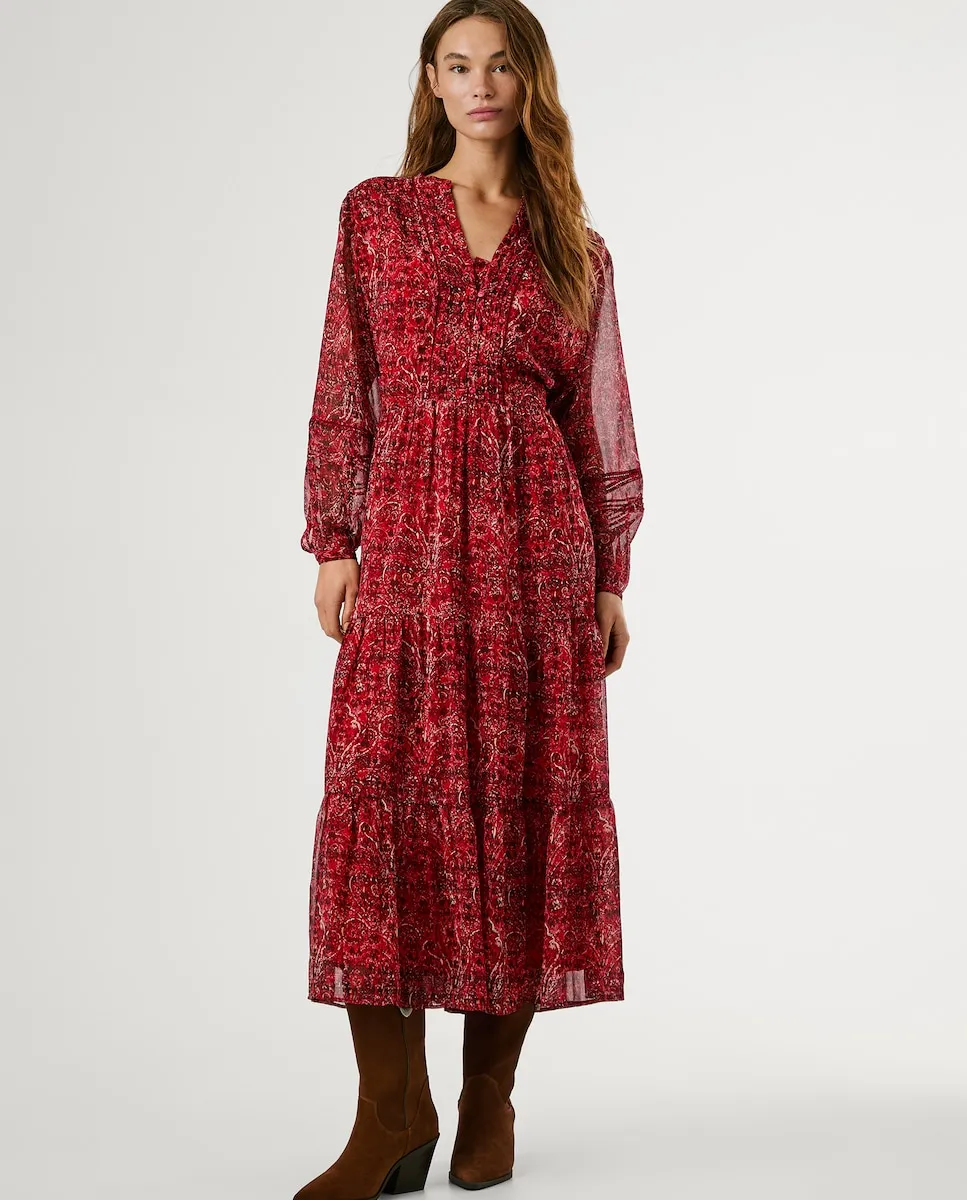 Длинное шифоновое платье с принтом пейсли Pepe Jeans, красный
Длинное шифоновое платье с принтом пейсли Pepe Jeans, красный