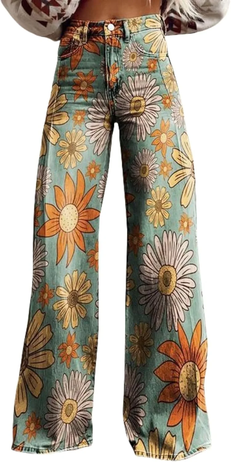 Женские джинсы wide leg с карманами, vintage floral print, high waist
Женские джинсы wide leg с карманами, vintage floral print, high waist