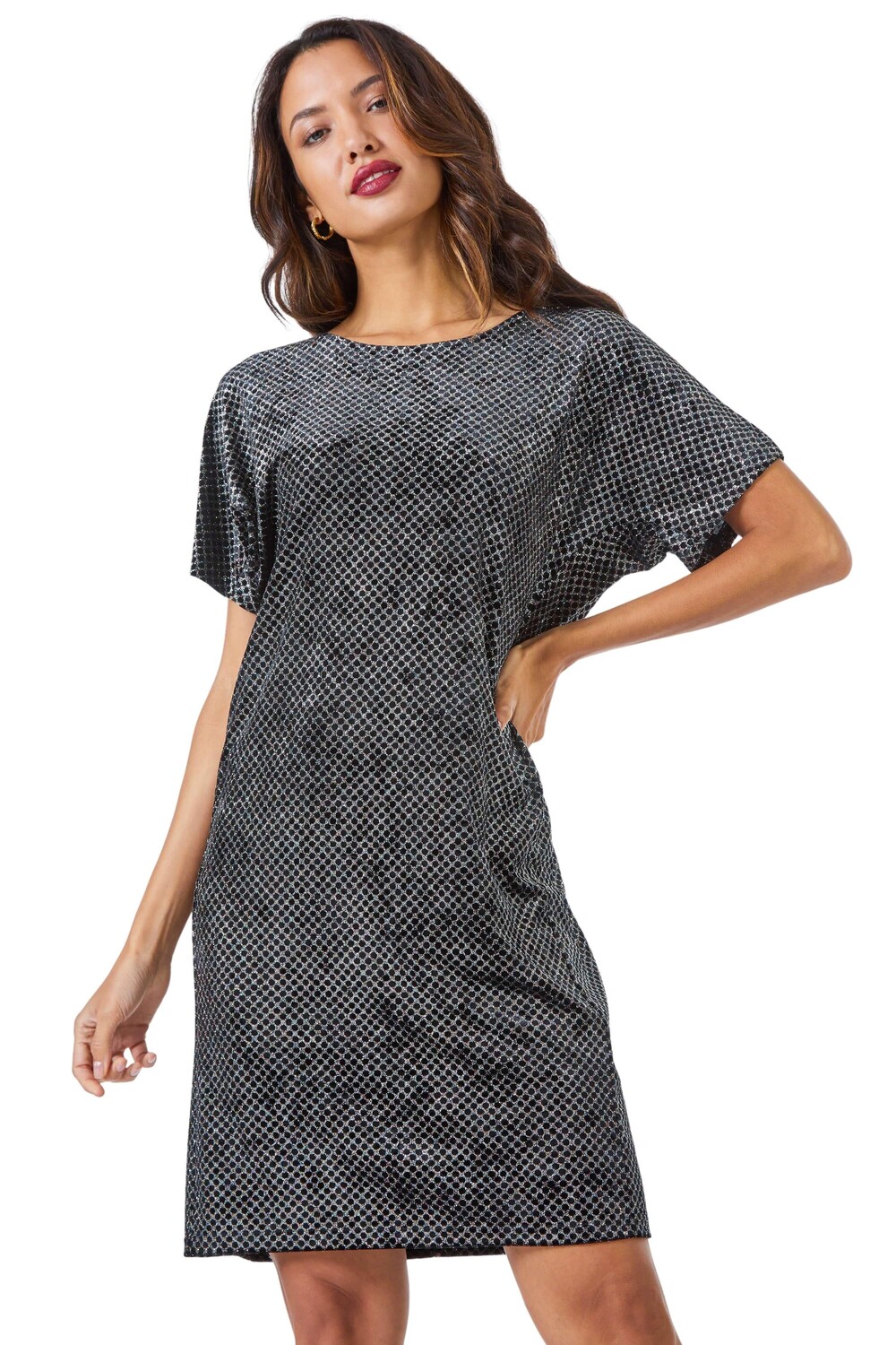 Свободное платье стрейч с блестящими пятнами Roman, черный 
Свободное платье стрейч с блестящими пятнами Roman, черный