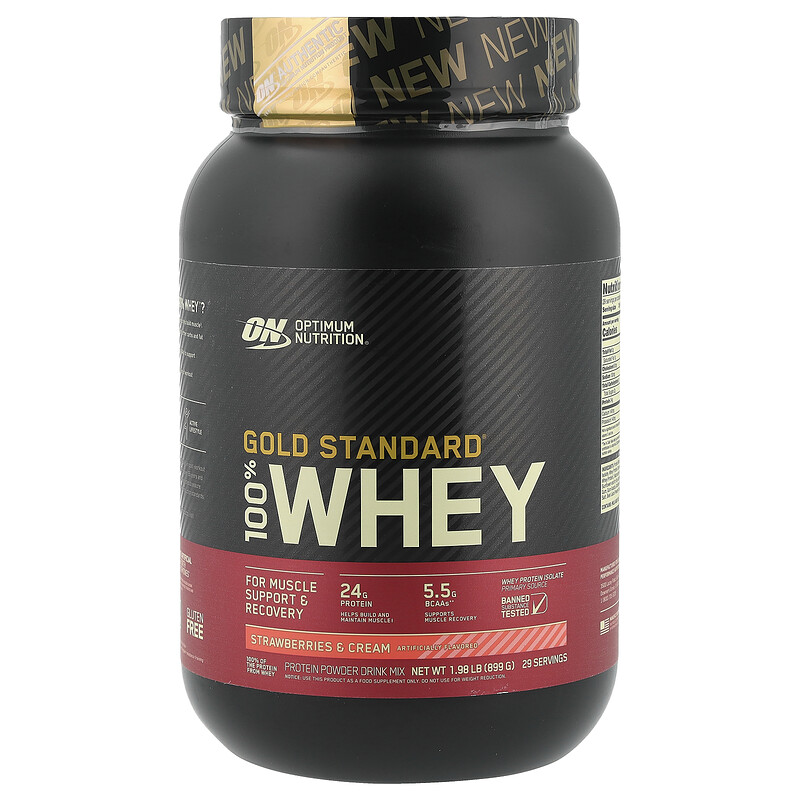 Optimum Nutrition, Gold Standard 100% Whey, сывороточный протеин, со вкусом клубники со сливками, 899 кг (1,98 фунта)
Optimum Nutrition, Gold Standard 100% Whey, сывороточный протеин, со вкусом клубники со сливками, 899 кг (1,98 фунта)