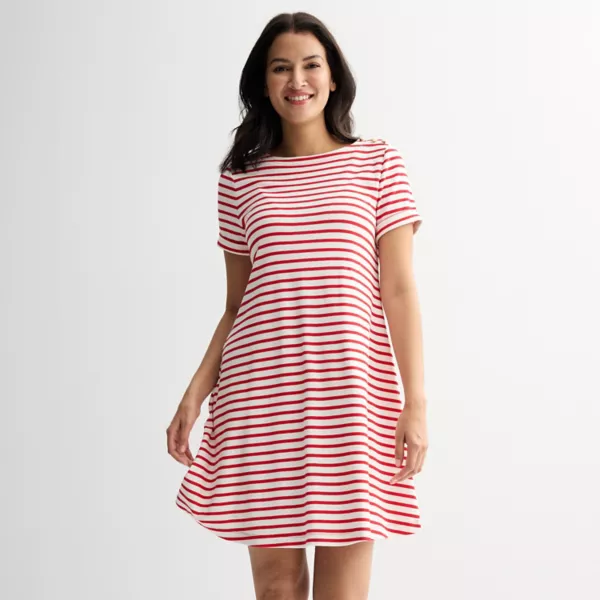 Женское платье-футболка с застежкой на плечо Croft & Barrow, цвет red homey stripe 
Женское платье-футболка с застежкой на плечо Croft & Barrow, цвет red homey stripe