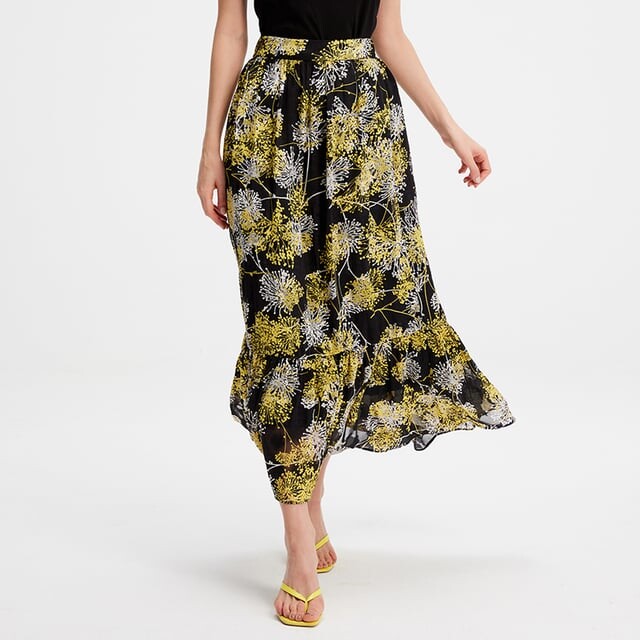 Длинная юбка с линейным принтом и рюшами Smart And Joy, черный 
Длинная юбка с линейным принтом и рюшами Smart And Joy, черный