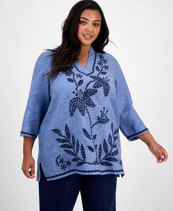 Вышитая льняная туника больших размеров Charter Club, синий
Вышитая льняная туника больших размеров Charter Club, синий