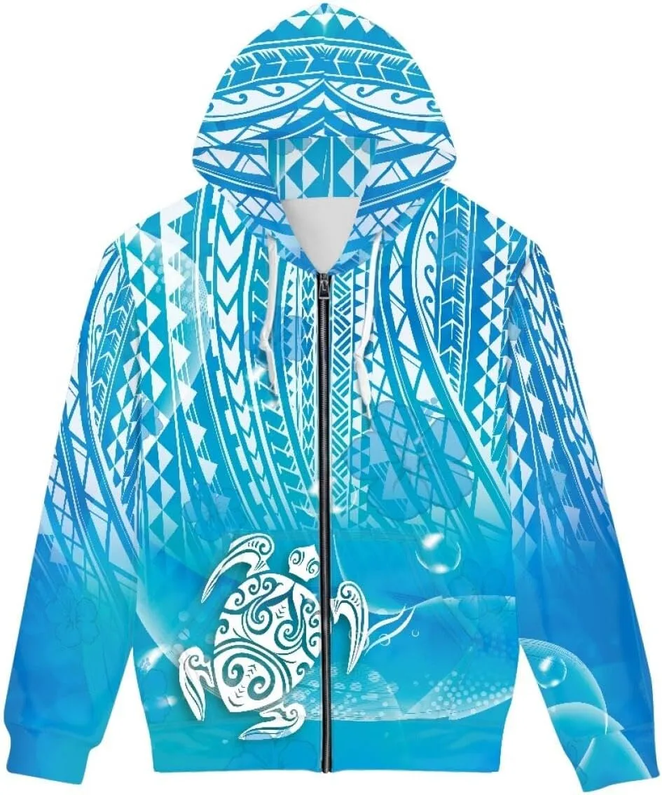 Мужская худи с полинезийским принтом на молнии и карманом DUOLIFU
Мужская худи с полинезийским принтом на молнии и карманом DUOLIFU