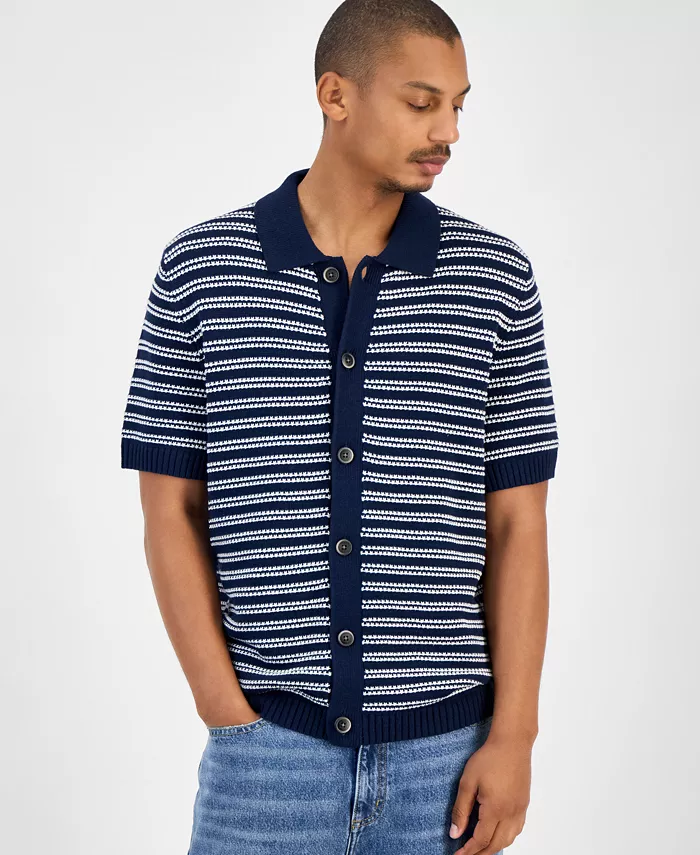 Мужской кардиган с коротким рукавом в полоску Sun + Stone, синий
Мужской кардиган с коротким рукавом в полоску Sun + Stone, синий