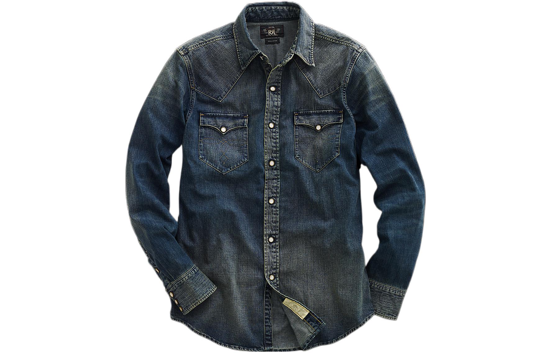 Double Rl Мужская рубашка с синим лацканом, средней плотности джинсовой ткани
Double Rl Мужская рубашка с синим лацканом, средней плотности джинсовой ткани