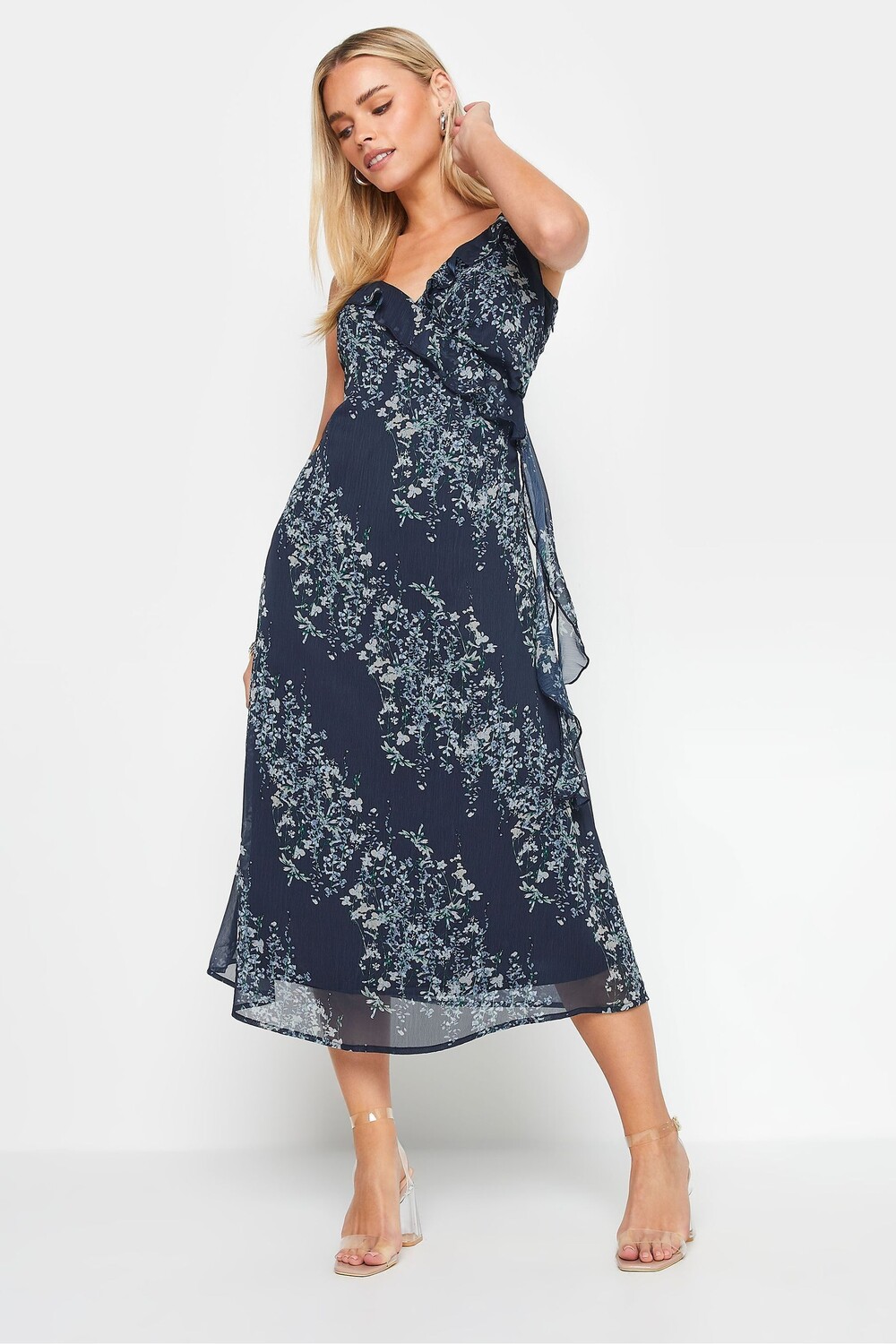 Платье миди с оборками Pixiegirl Petite, синий 
Платье миди с оборками Pixiegirl Petite, синий