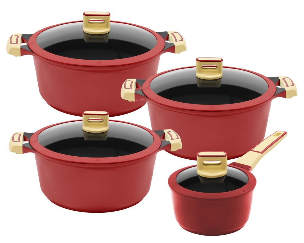 4/8 шт. Набор кастрюль KING GOURMET RED / размеры кастрюли ок. Ø16, Ø18, Ø20, Ø24см / из литого алюминия с антипригарным покрытием, армированным керамикой: XYLAN PLUS SILVER DIAMOND / цвет: RED, красный
4/8 шт. Набор кастрюль KING GOURMET RED / размеры кастрюли ок. Ø16, Ø18, Ø20, Ø24см / из литого алюминия с антипригарным покрытием, армированным керамикой: XYLAN PLUS SILVER DIAMOND / цвет: RED, красный