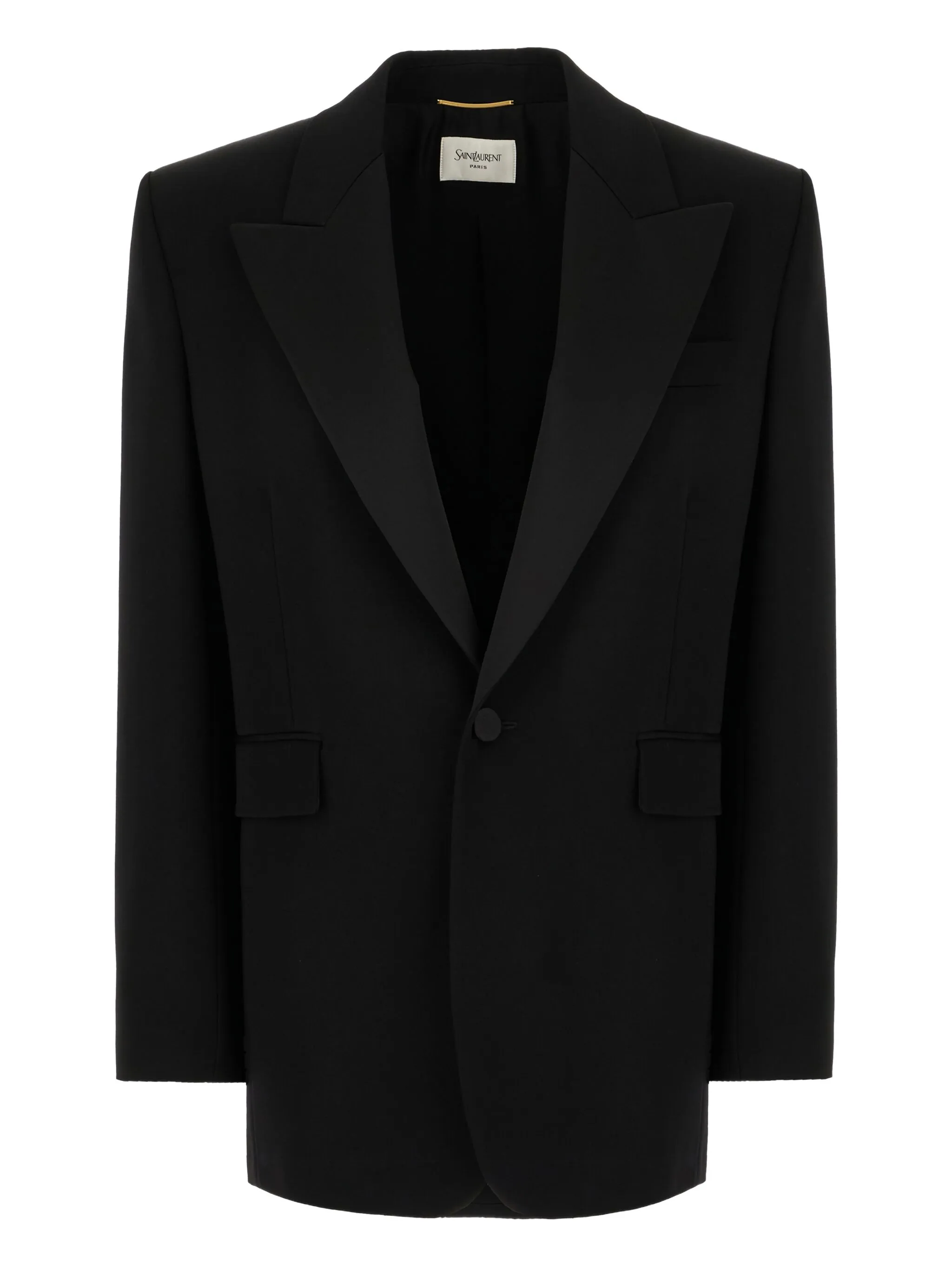 Однобортный пиджак с лацканами-шалькой Saint Laurent, черный
Однобортный пиджак с лацканами-шалькой Saint Laurent, черный