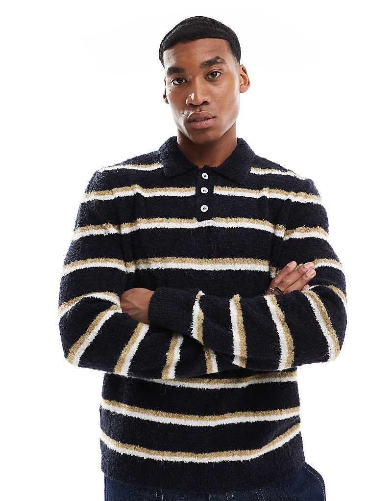 Свободный вязаный свитер-поло в темно-синюю полоску из букле ASOS DESIGN
Свободный вязаный свитер-поло в темно-синюю полоску из букле ASOS DESIGN