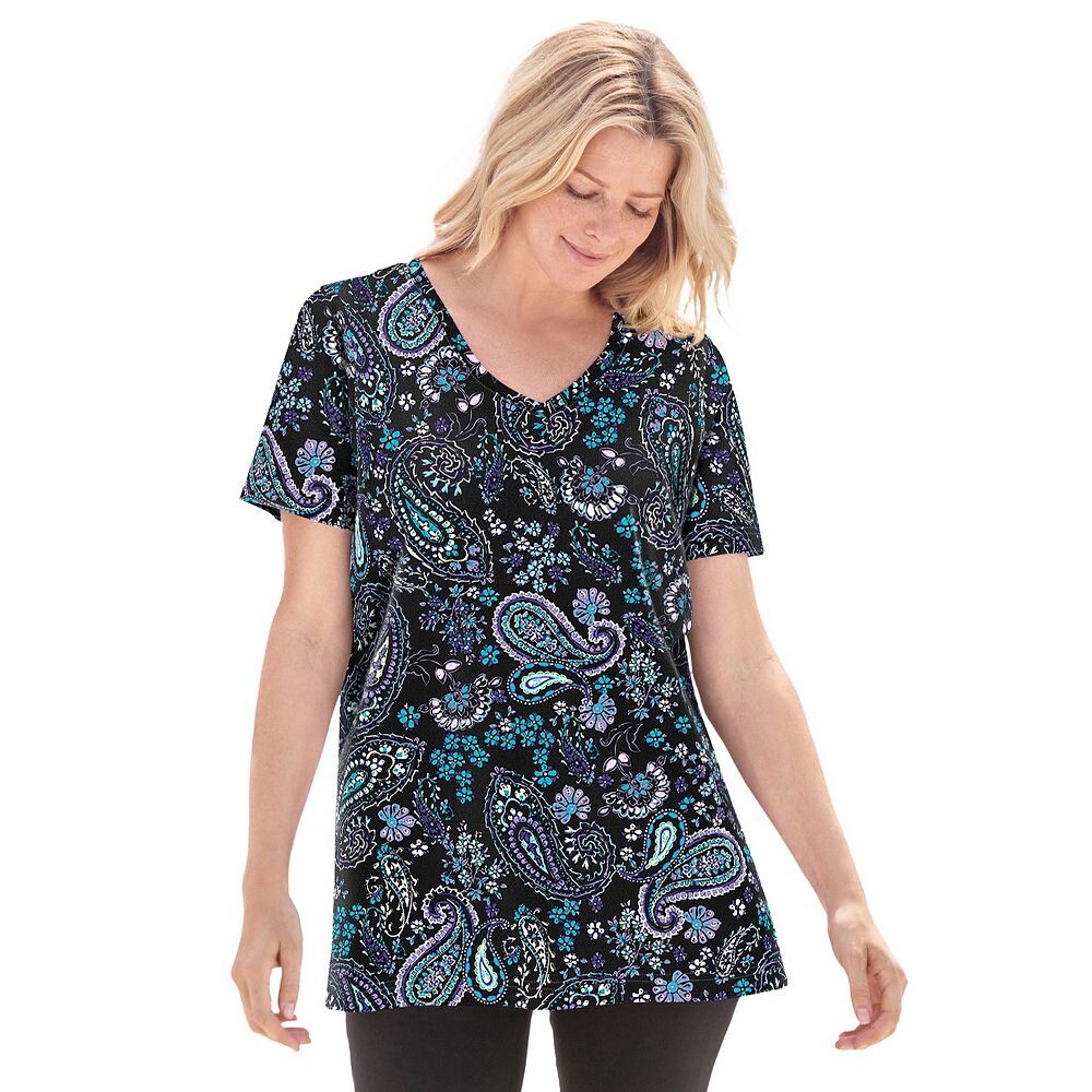 Женщина в женской футболке больших размеров с идеальным принтом и короткими рукавами и v-образным вырезом Woman Within, цвет Black Paisley
Женщина в женской футболке больших размеров с идеальным принтом и короткими рукавами и v-образным вырезом Woman Within, цвет Black Paisley