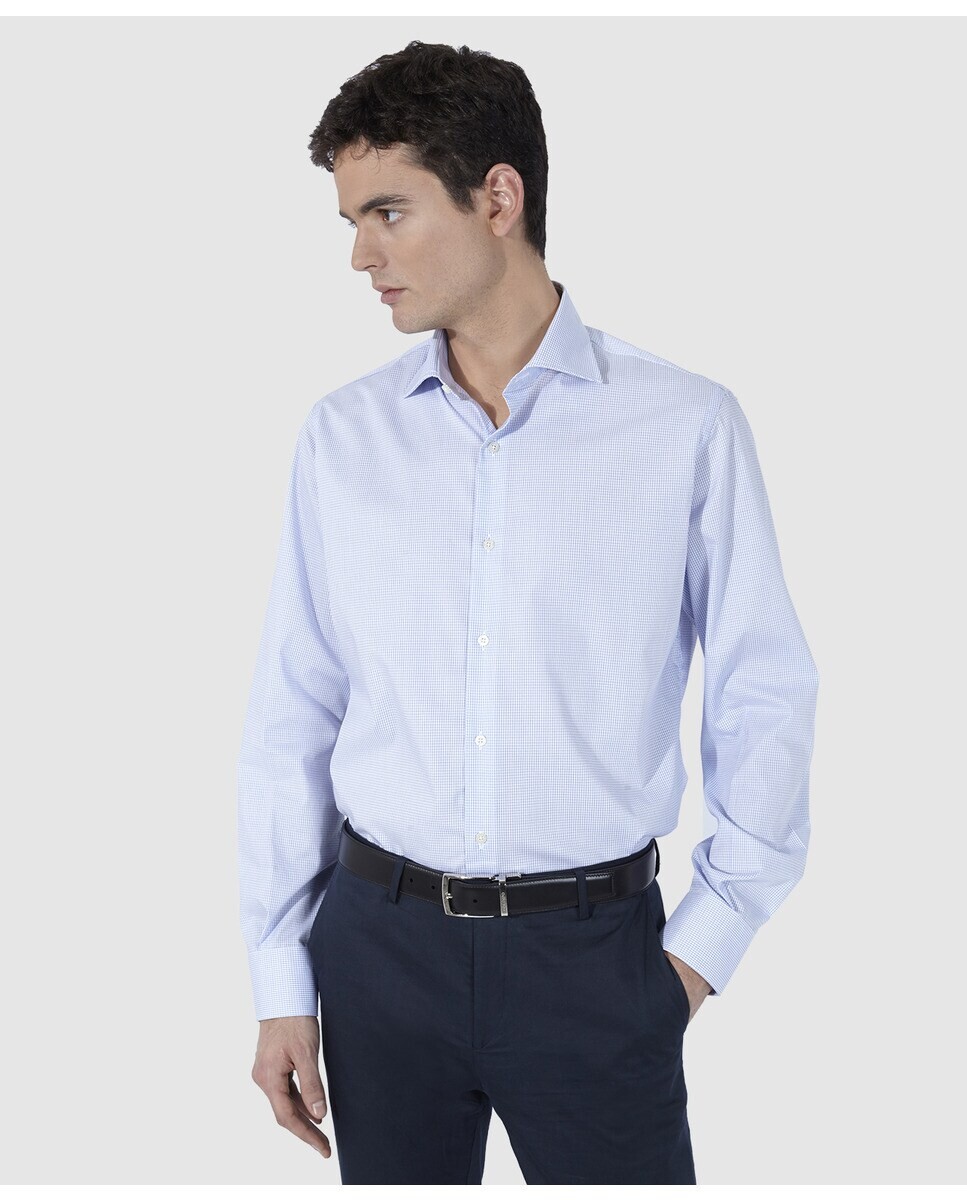 Синяя мужская рубашка из хлопка обычного цвета с микропринтом Olimpo, синий
Синяя мужская рубашка из хлопка обычного цвета с микропринтом Olimpo, синий