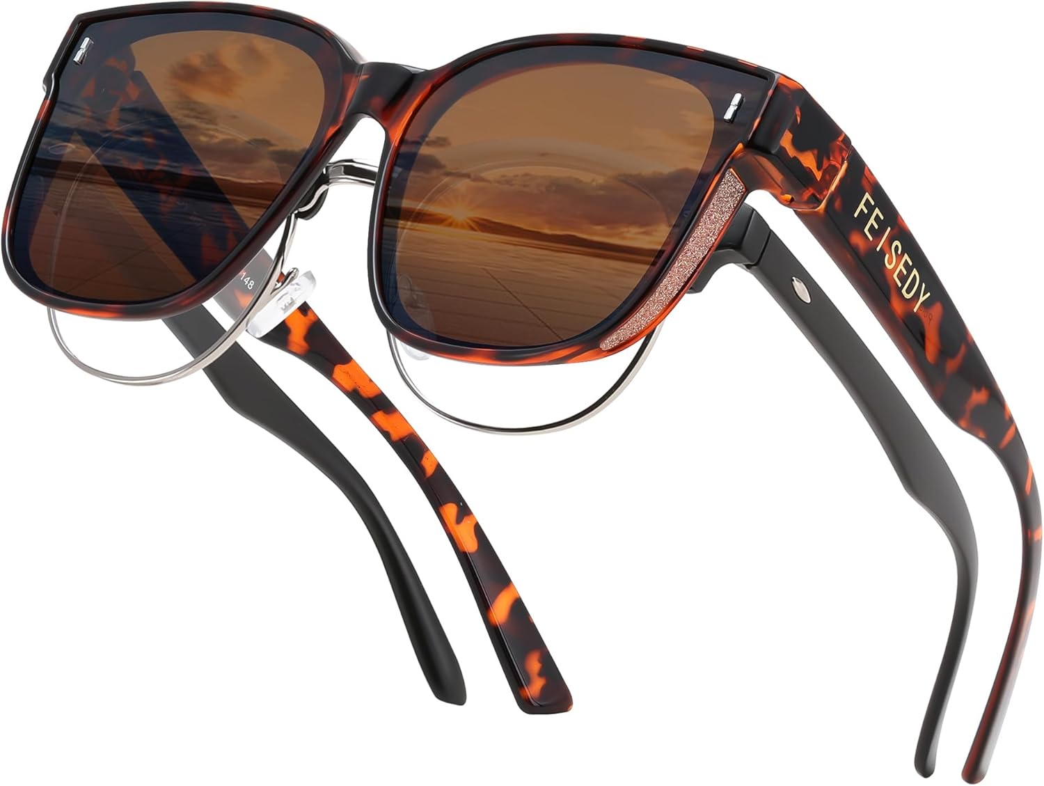 Солнцезащитные очки FEISEDY, надеваемые поверх обычных очков, увеличенного размера, поляризованные, блестящие, для женщин, защита от ультрафиолета UV400, артикул B0269, Lropard Frame & Tea Lens
Солнцезащитные очки FEISEDY, надеваемые поверх обычных очков, увеличенного размера, поляризованные, блестящие, для женщин, защита от ультрафиолета UV400, артикул B0269, Lropard Frame & Tea Lens