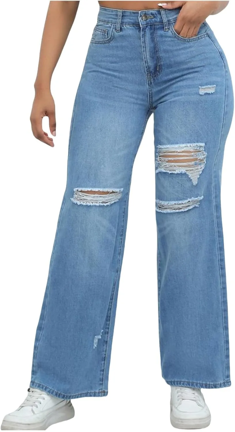 Джинсы женские wide leg с высокой талией, рваные, 90s
Джинсы женские wide leg с высокой талией, рваные, 90s