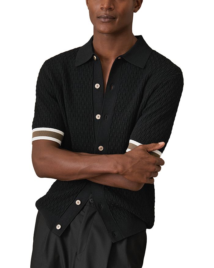 Текстурированная трикотажная рубашка с контрастными манжетами на пуговицах REISS, черный
Текстурированная трикотажная рубашка с контрастными манжетами на пуговицах REISS, черный