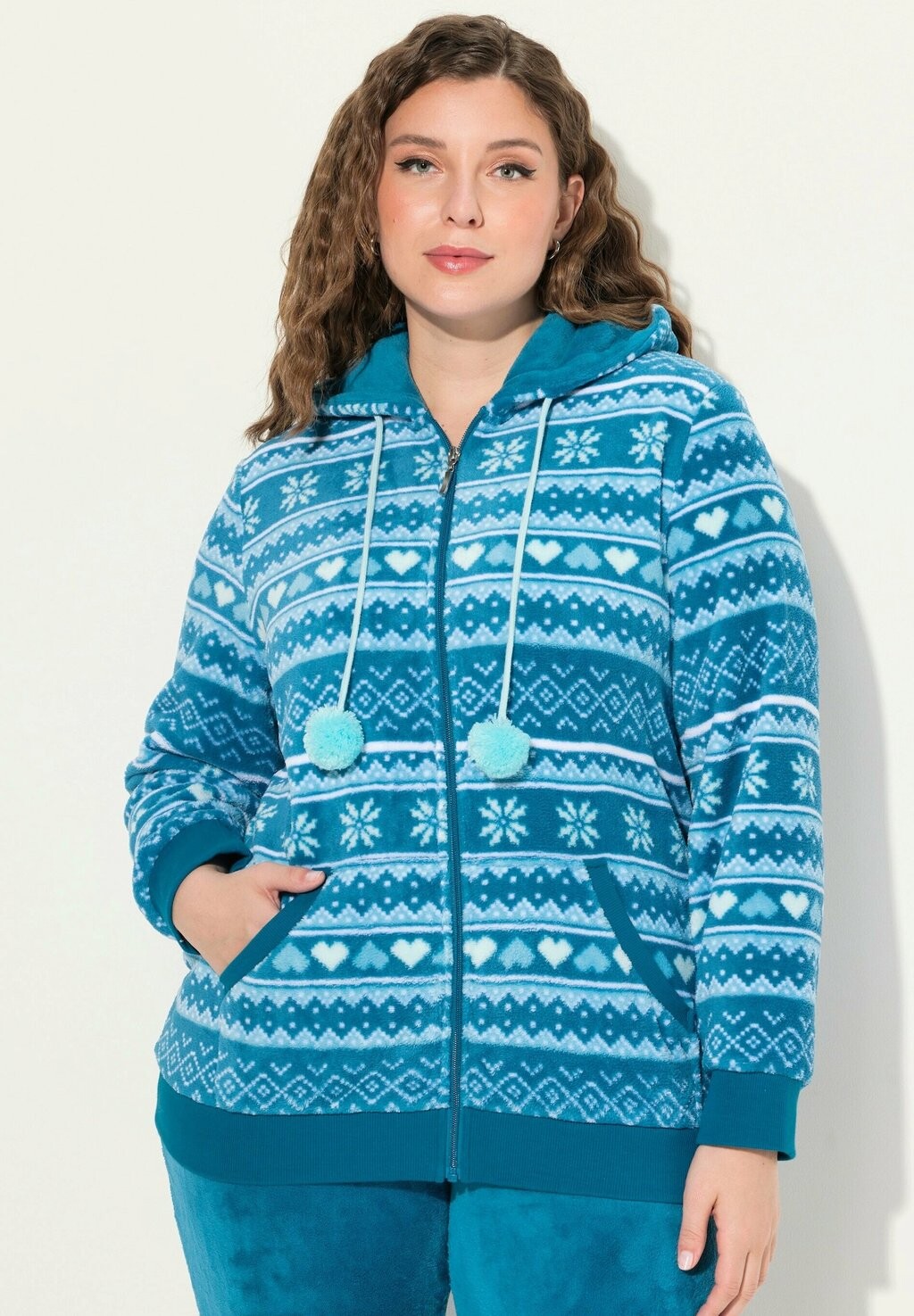 Толстовка на молнии PLUSH ALPINE STRIPED Ulla Popken, синий 
Толстовка на молнии PLUSH ALPINE STRIPED Ulla Popken, синий