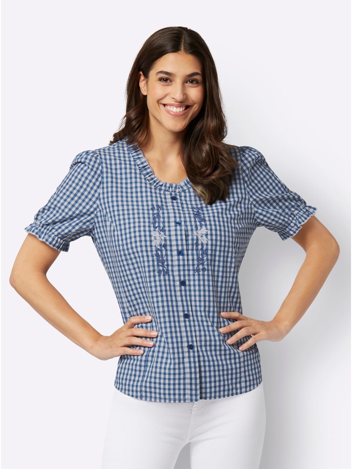 Традиционная блузка из денима в сине-белую клетку Sieh an!
Традиционная блузка из денима в сине-белую клетку Sieh an!